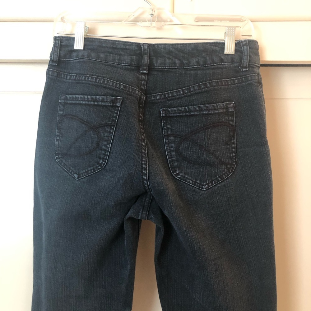 Chico’s Platinum jeans, size 2 (Chico sz 00), short, flare, slight stretch.
